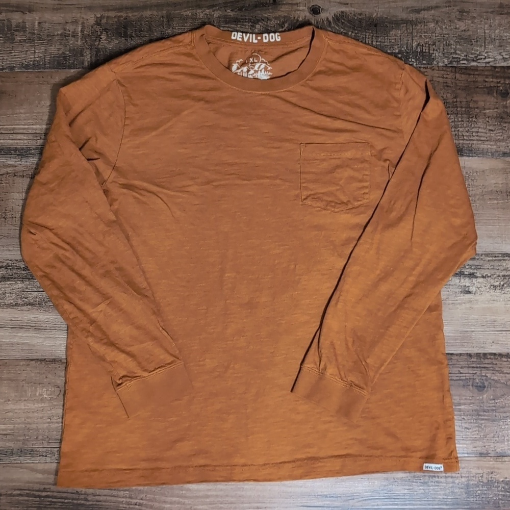 Devil-Dog Manufacturing Long Sleeve Pocket Tee Size XL in Burnt Orange